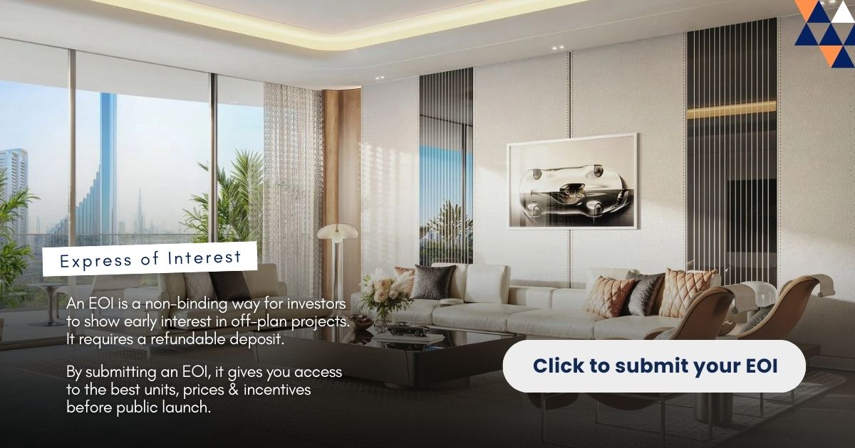 Graphic explaining what an EOI or expression of interest means for Dubai off‑plan property buyers.