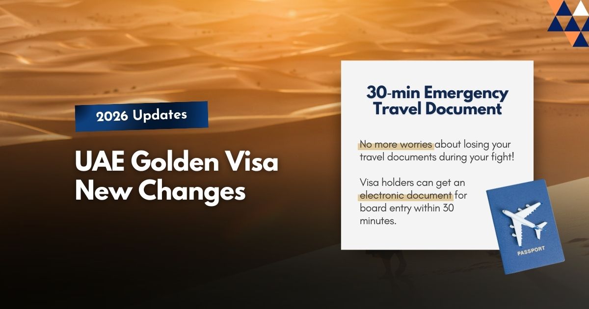 UAE Golden Visa 2026 update explaining the new 30‑minute emergency travel document feature.